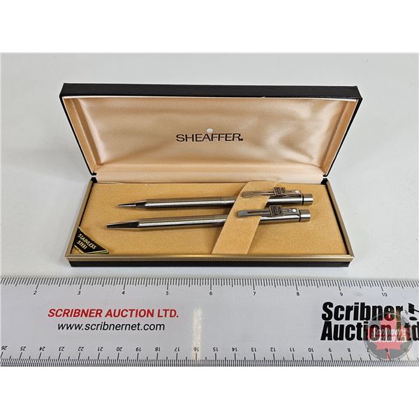 Sheaffer Stainless Steel Pens (2) : Ford c/w Case (Case Measures : 1/2"H x 6-1/4"W x 2-1/2"D)