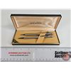 Image 1 : Sheaffer Stainless Steel Pens (2) : Ford c/w Case (Case Measures : 1/2"H x 6-1/4"W x 2-1/2"D)