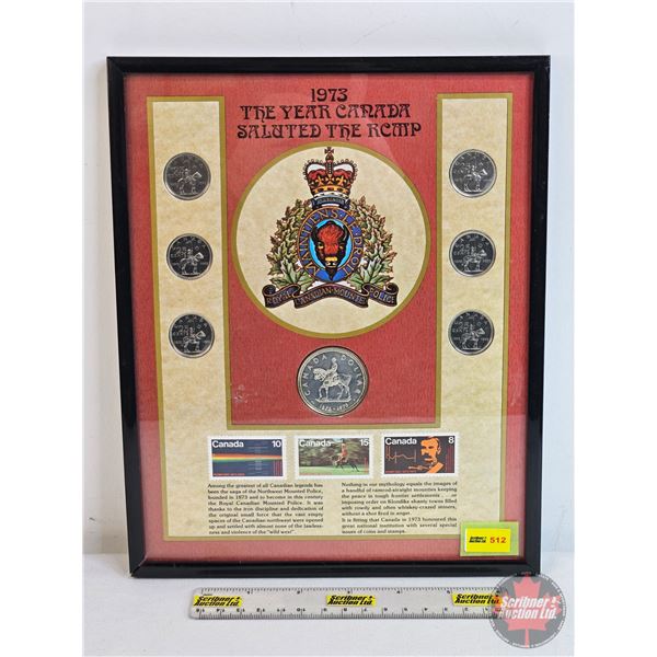 Framed "Salute to the RCMP" 1973 (Stamps, Dollar, Quarters) (Frame Measures: 8-1/2" x 10-1/2") (SEE 