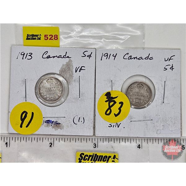 Canada Five Cent (2) : 1913; 1914 (SEE PICTURES!)  (Listing & Descriptions are a GUIDE ONLY and are 