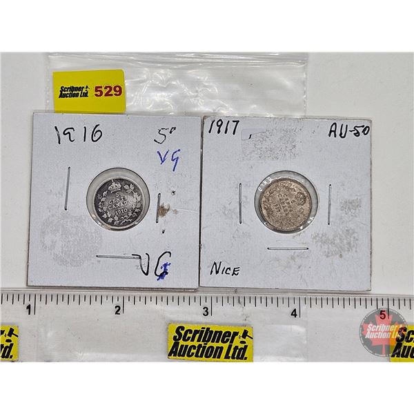 Canada Five Cent (2) : 1916; 1917 (SEE PICTURES!)  (Listing & Descriptions are a GUIDE ONLY and are 