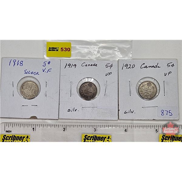Canada Five Cent (3) : 1918; 1919; 1920 (SEE PICTURES!)  (Listing & Descriptions are a GUIDE ONLY an