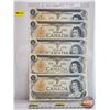 Image 1 : Canada $1 Bills 1973 (5 Consecutive) : Lawson/Bouey #AC4988851-52-53-54-55 (See Pictures for Varieti