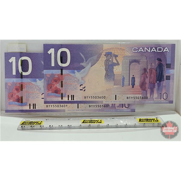 Canada $10 Bills 2005 (2 Consecutive) : Jenkins/Carney #BTY5503600-601 (See Pictures for Varieties, 