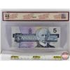 Image 4 : Canada $5 Bill 1986 "A" Replacement : Knight/Dodge #HNA9835475 (BCS Cert : Choice UNC 63 Original) (