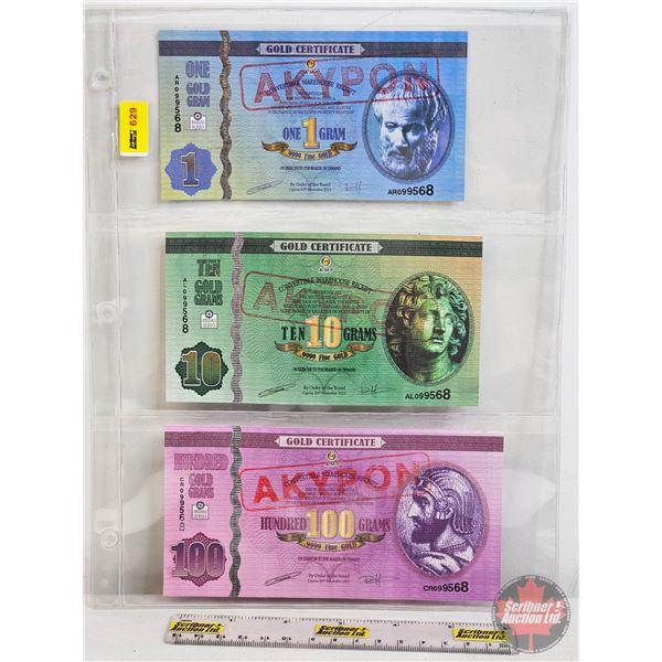 Cyprus Gold Certificates : MIDAS Series : Convertible Warehouse Receipts (3) : - 1 Gram - 10 Grams -