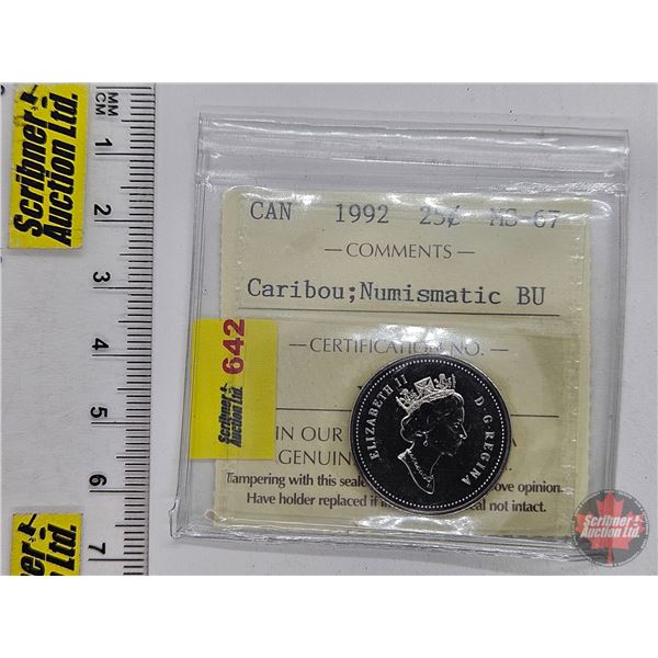 Canada Twenty Five Cent 1992 : Caribou; Numismatic BU (ICCS Cert : MS-67) (SEE PICTURES!)  (Listing 