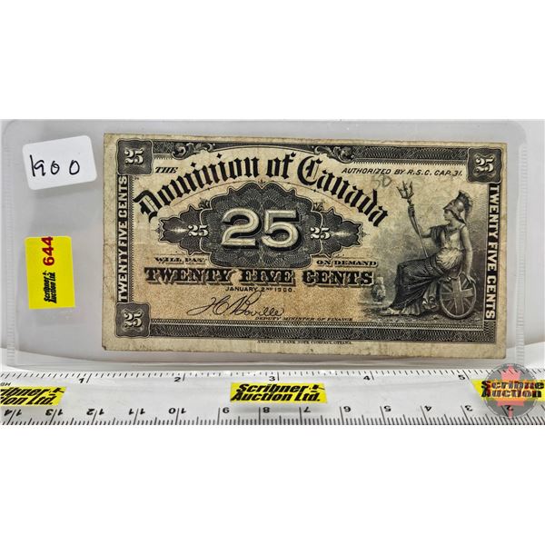 Dominion of Canada Twenty Five Cent 1900 "Shinplaster" : Boville (See Pictures for Varieties, Condit