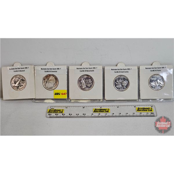 USA State Quarters (5) : 2000P Maryland; 1999P Connecticut; 2000P Massachusetts; 2000P South Carolin