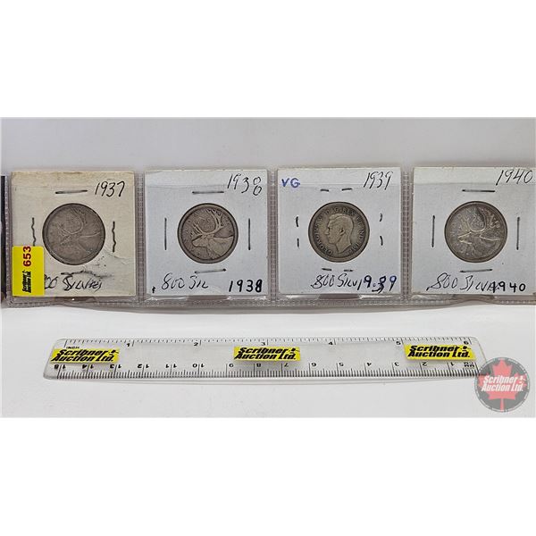 Canada Twenty Five Cent (4) : 1937; 1938; 1939; 1940 (SEE PICTURES!)  (Listing & Descriptions are a 