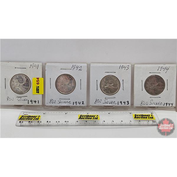 Canada Twenty Five Cent (4) : 1941; 1942; 1943; 1944 (SEE PICTURES!)  (Listing & Descriptions are a 