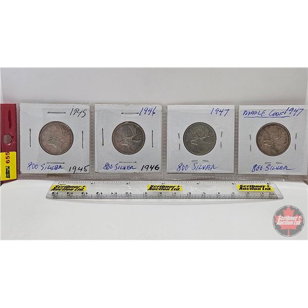 Canada Twenty Five Cent (4) : 1945; 1946; 1947; 1947ML (SEE PICTURES!)  (Listing & Descriptions are 