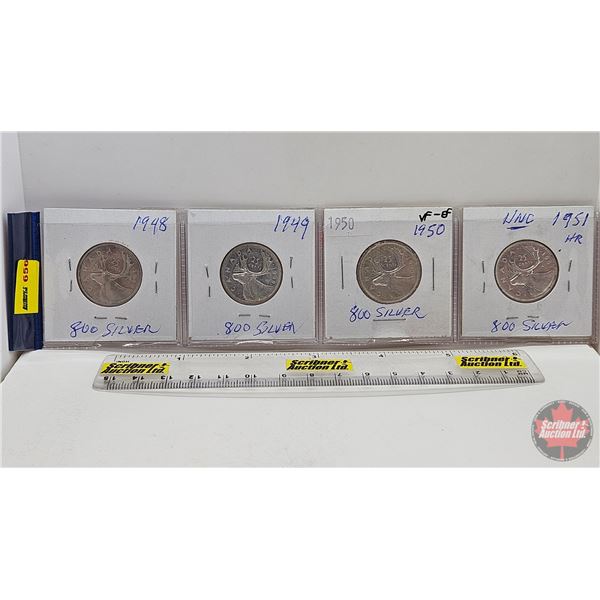 Canada Twenty Five Cent (4) : 1948; 1949; 1950; 1951 (SEE PICTURES!)  (Listing & Descriptions are a 