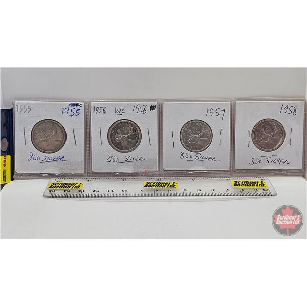 Canada Twenty Five Cent (4) : 1955; 1956; 1957; 1958 (SEE PICTURES!)  (Listing & Descriptions are a 