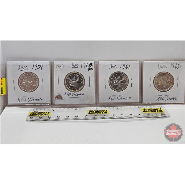 Canada Twenty Five Cent (4) : 1959; 1960; 1961; 1962 (SEE PICTURES!)  (Listing & Descriptions are a 
