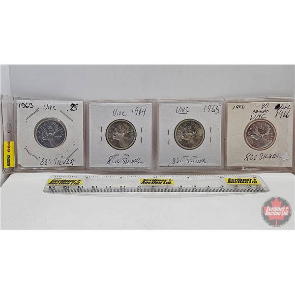 Canada Twenty Five Cent (4) : 1963; 1964; 1965; 1966 (SEE PICTURES!)  (Listing & Descriptions are a 