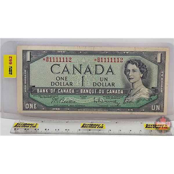 Canada $1 Bill 1954 *Replacement : Beattie/Rasminsky # *BM1111112 (See Pictures for Varieties, Condi