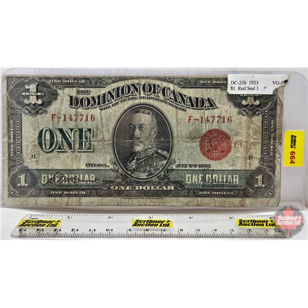 Dominion of Canada $1 Bill 1923 "Red Seal" : McCavour/Saunders #F-147716 (See Pictures for Varieties