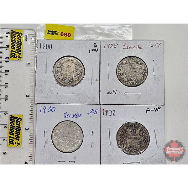 Canada Twenty Five Cent (4): 1900; 1928; 1930; 1932 (SEE PICTURES!)  (Listing & Descriptions are a G