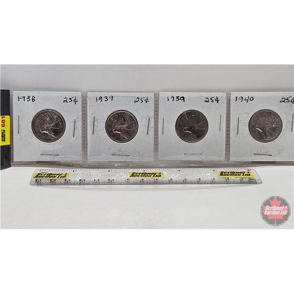 Canada Twenty Five Cent (4): 1938; 1939; 1939; 1940 (SEE PICTURES!)  (Listing & Descriptions are a G