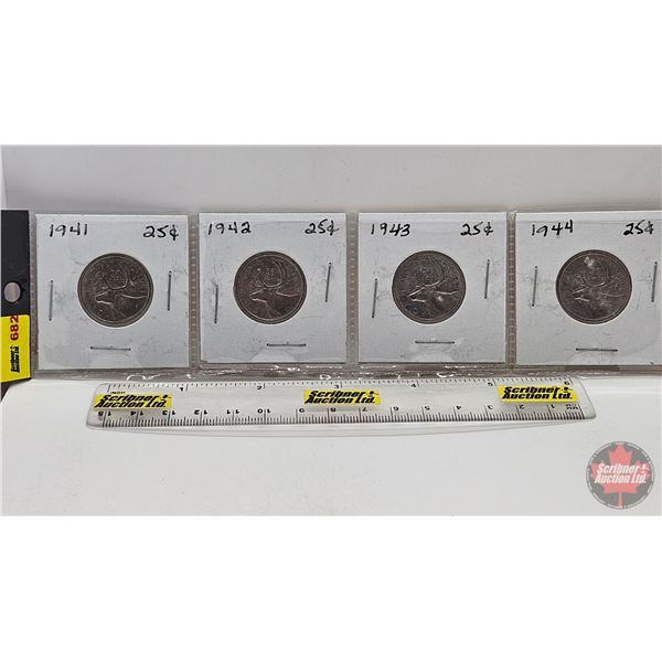 Canada Twenty Five Cent (4): 1941; 1942; 1943; 1944 (SEE PICTURES!)  (Listing & Descriptions are a G