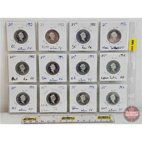 Canada Twenty Five Cent (12) : 1992 (BC; AB; SK; MB; ON; QB; NB; NS; PEI; NFLD; YK; NWT) (SEE PICTUR