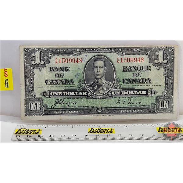 Bank of Canada $1 Bill 1937 : Coyne/Towers #CN1509948 (See Pictures for Varieties, Conditions, Seria