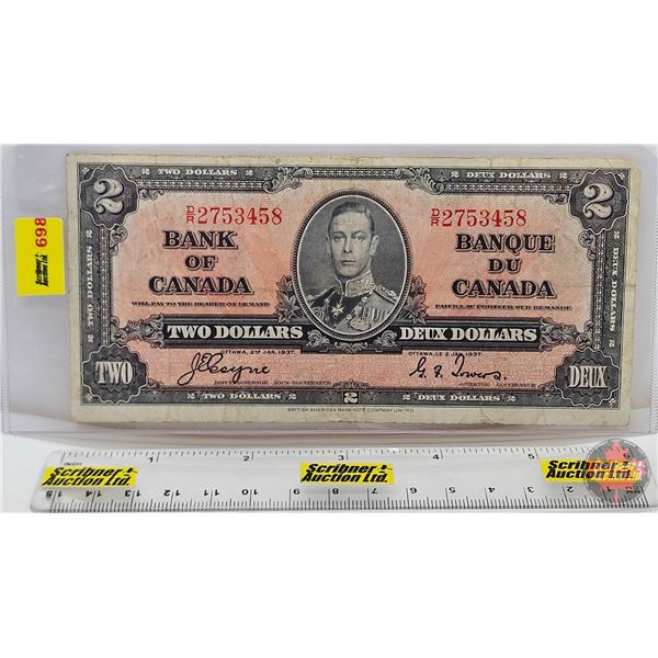Bank of Canada $2 Bill 1937 : Coyne/Towers #DR2753458 (See Pictures for Varieties, Conditions, Seria