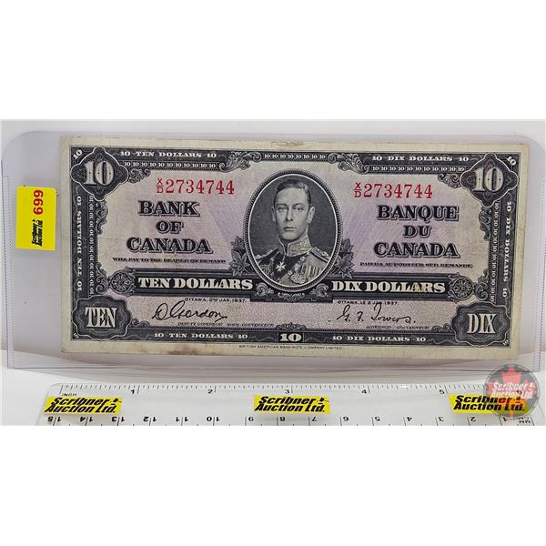 Bank of Canada $10 Bill 1937 : Gordon/Towers #XD2734744 (See Pictures for Varieties, Conditions, Ser