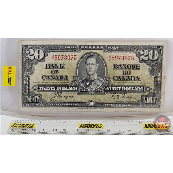 Bank of Canada $20 Bill 1937 : Coyne/Towers #HE8973975 (See Pictures for Varieties, Conditions, Seri