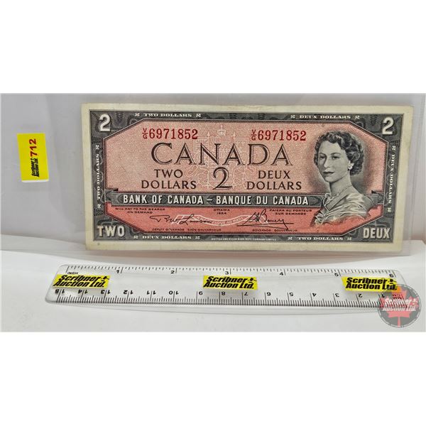 Canada $2 Bill 1954 : Lawson/Bouey #VG6971852 (See Pictures for Varieties, Conditions, Serial Number
