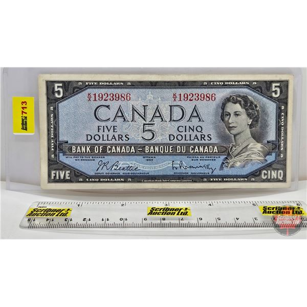 Canada $5 Bill 1954 : Beattie/Rasminsky #KX1923986 (See Pictures for Varieties, Conditions, Serial N