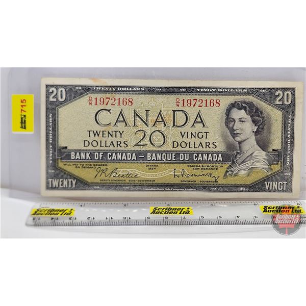 Canada $20 Bill 1954 : Beattie/Rasminsky #DW1972168 (See Pictures for Varieties, Conditions, Serial 