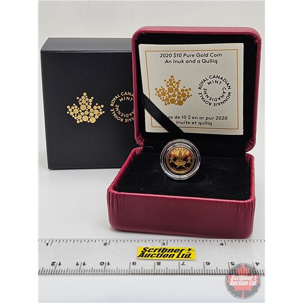 RCM Canada 2020 : $10 Pure Gold Coin : An Inuk and a Quilliq (COA #2668) (99.99%) (1.58 grams) (SEE 