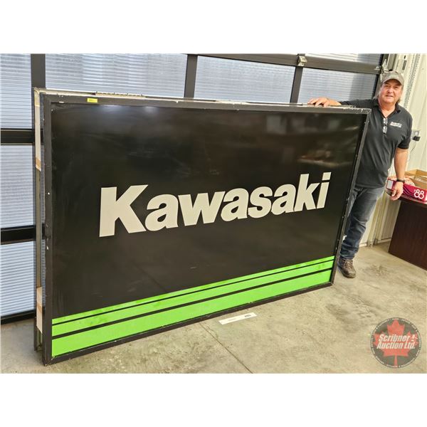 Kawasaki Sign Lenses (2) with Aluminum Frames (Each Measures: 60-1/2"H x 98-3/4"W x 2-1/4"D)