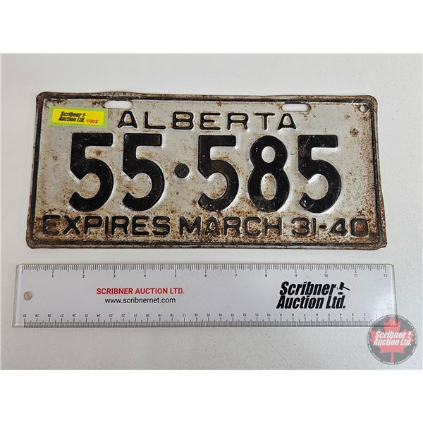 Alberta Lic Plate : 1940  (Measures: 5-1/2" x 12")