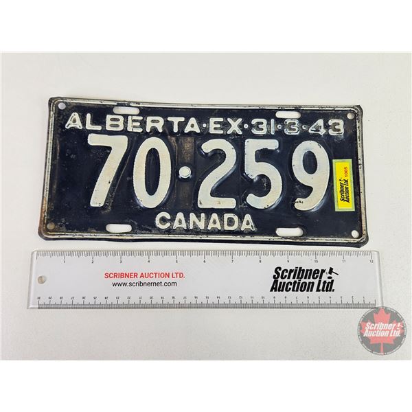 Alberta Lic Plate : 1943 (Measures: 5-1/2" x 12")