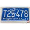 Image 2 : British Columbia Lic Plates (Pair) : 1971  (Measures: 6" x 12")