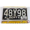 Image 3 : Alberta Lic Plates (3) : - 1952 (5-1/2" x 12")  - 1952 with 1953 Tag (6" x 12") - 1958 (6" x 12")
