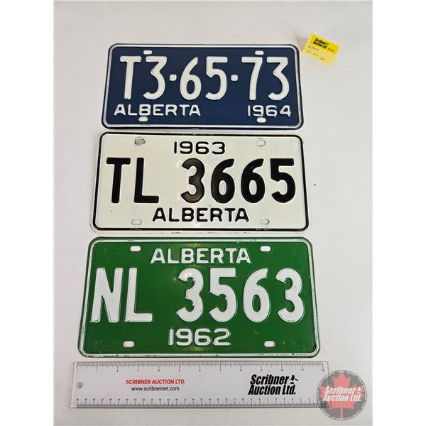 Alberta Lic Plates (3) : 1962; 1963; 1964 (Measures : 6" x 12")