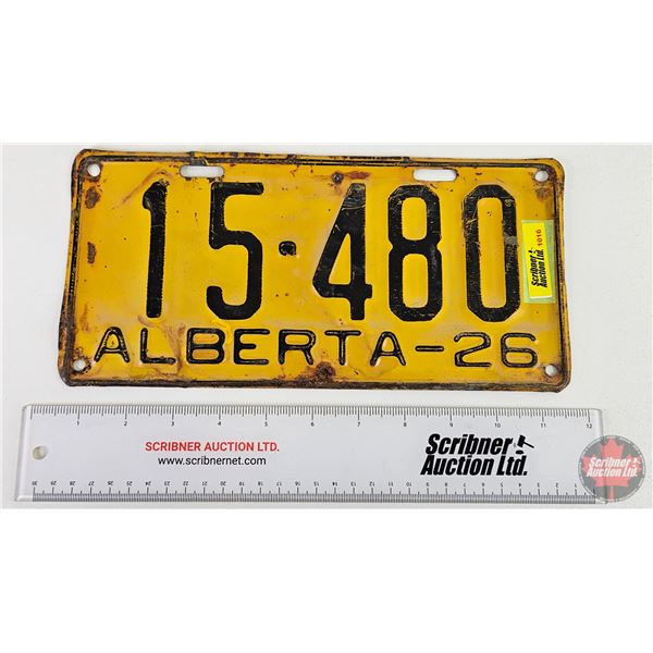 Alberta Lic Plate 1926 (Measures: 5-1/2 x 11-1/4")