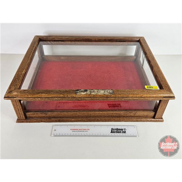 Oak Counter Top Display Case : Glass Flip Top : Visible All Sides  (Total Measures: 6"H x 22-1/2"W x