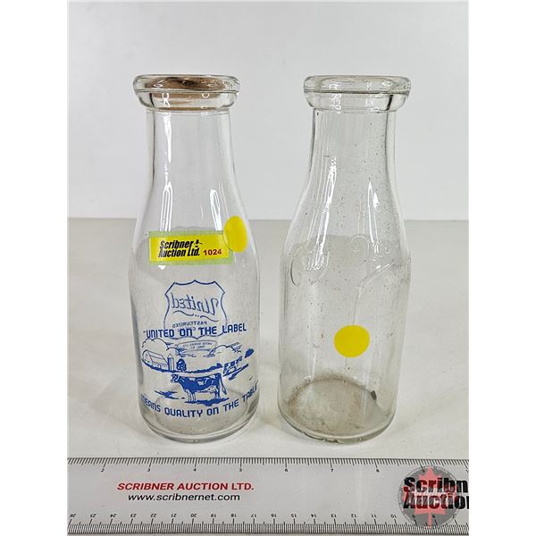 Milk Bottles (2) :  - City Dairy (Embossed) - United (Blue ACL) (Both Measure : 8-1/4"H)