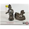 Image 1 : "Elegance" Coin Banks (2): Silver Plated Zinc : Clown & Rocking Horse (Clown Measures: 6-1/2"H)