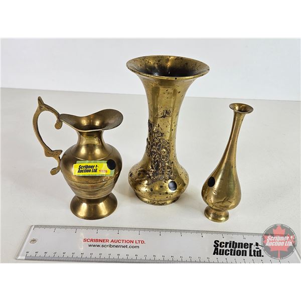 Brass Grouping (3) (Tallest Vase Measures: 7-1/4"H)