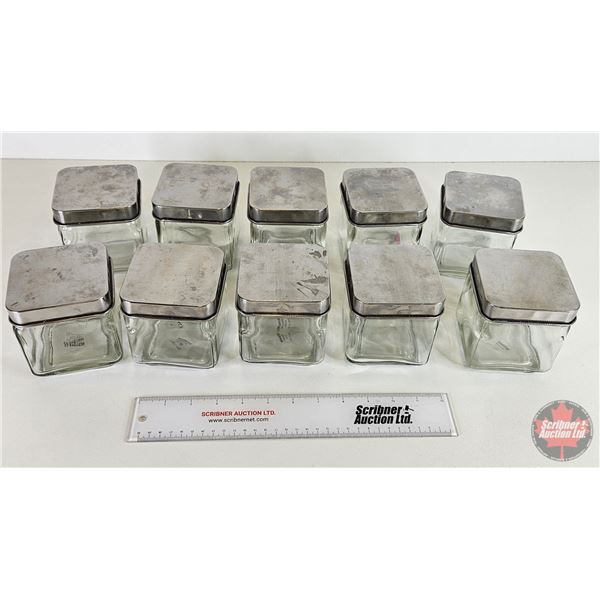 Glass Canisters (10) (Modern) (Each Measures: 4"H x 3-1/2"W x 3-1/2"D)
