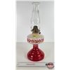 Image 1 : Coal Oil Lamp (Red / White Font - Base) : Queen Mary Burner (Total Measures w/Chimney : 18"H)