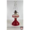 Image 2 : Coal Oil Lamp (Red / White Font - Base) : Queen Mary Burner (Total Measures w/Chimney : 18"H)
