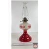 Image 4 : Coal Oil Lamp (Red / White Font - Base) : Queen Mary Burner (Total Measures w/Chimney : 18"H)