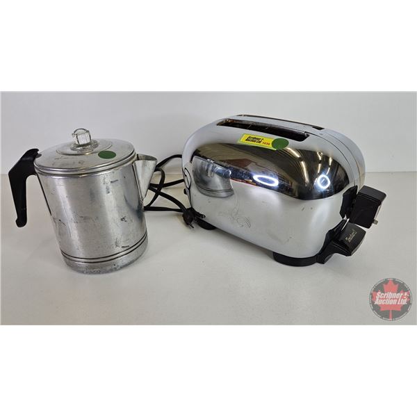 Countertop Appliances (2)  - Toaster "Toastswell" (Stainless) (6-1/2"H) - Coffee Percolator (Aluminu